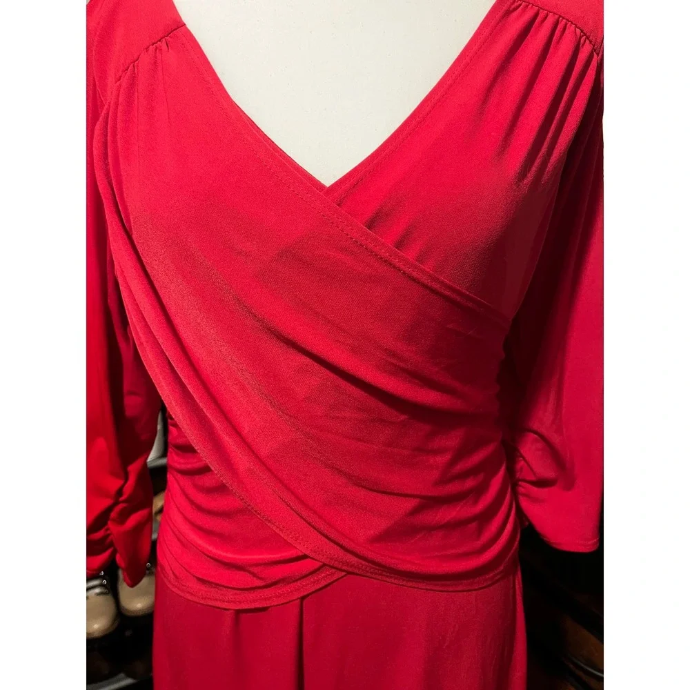 Red Midi Dress Wrap Bodycon Elegant Date Night B Slim M - Picture 5 of 5